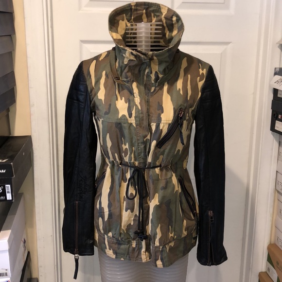 NWT Rockstar & Angels Removable fur hoodie jacket camouflage army - Picture 9 of 16